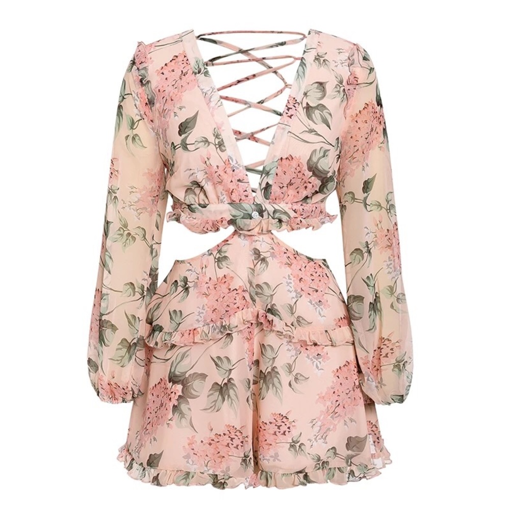 NEW Floral Boho Romper Crop Top Shorts Set Dress - Picture 6 of 8